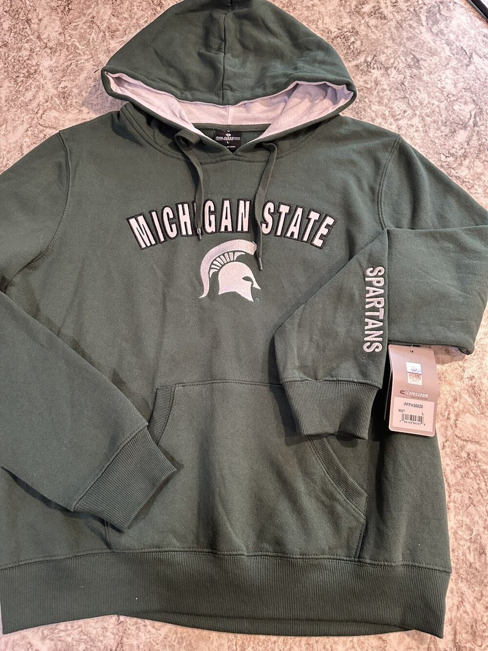 NWT Women’s Colosseum Michigan State Spartans Hoodie Large Green Stitch Logo LG